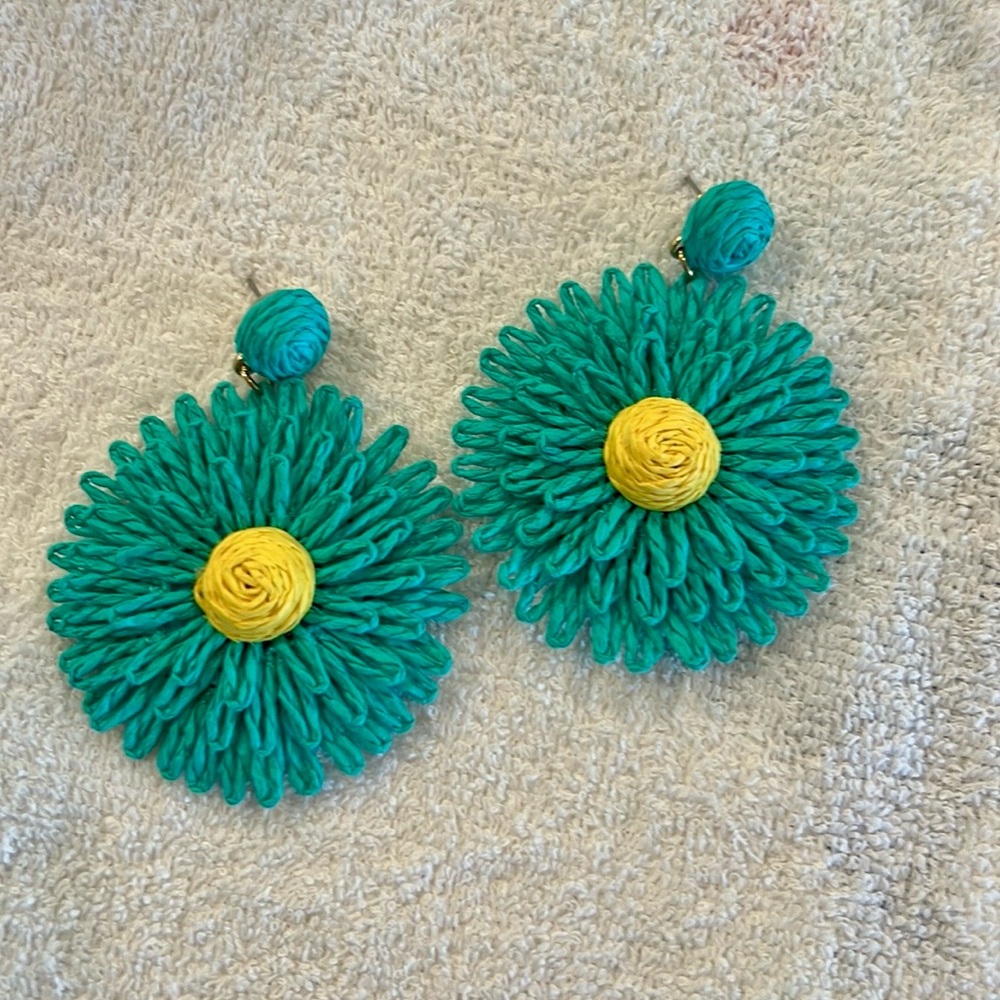 Brand New Teal and Yellow Floral Earrings